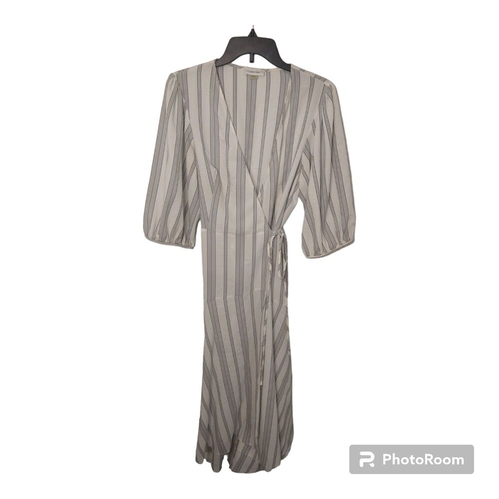 Calvin Klein maxi puff sleeve Striped Dress 10 Cottage Core Boho Beachy